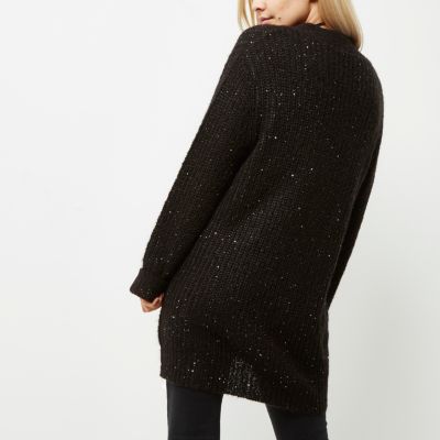 Petite black knit sequin cardigan